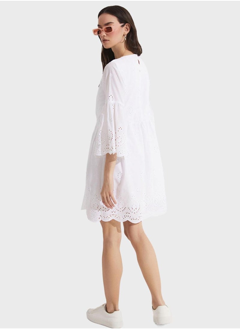 JUNE Eyelet Ruffle Sleeve Dress - Image 2