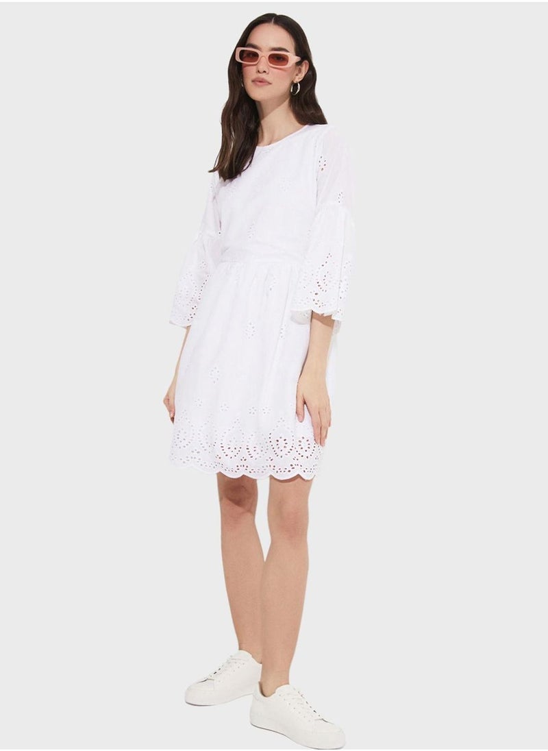 JUNE Eyelet Ruffle Sleeve Dress - Image 5