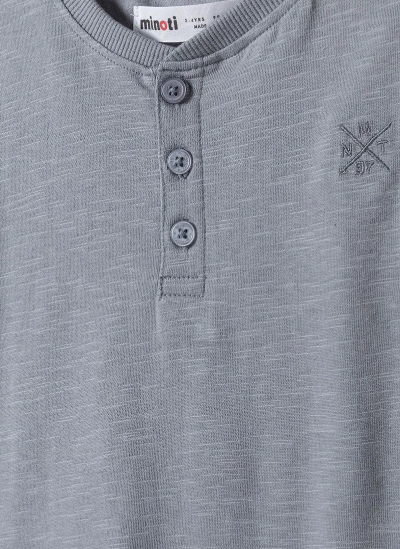 MINOTI Teen Henley T-Shirt with Short Sleeves and Button Neckline