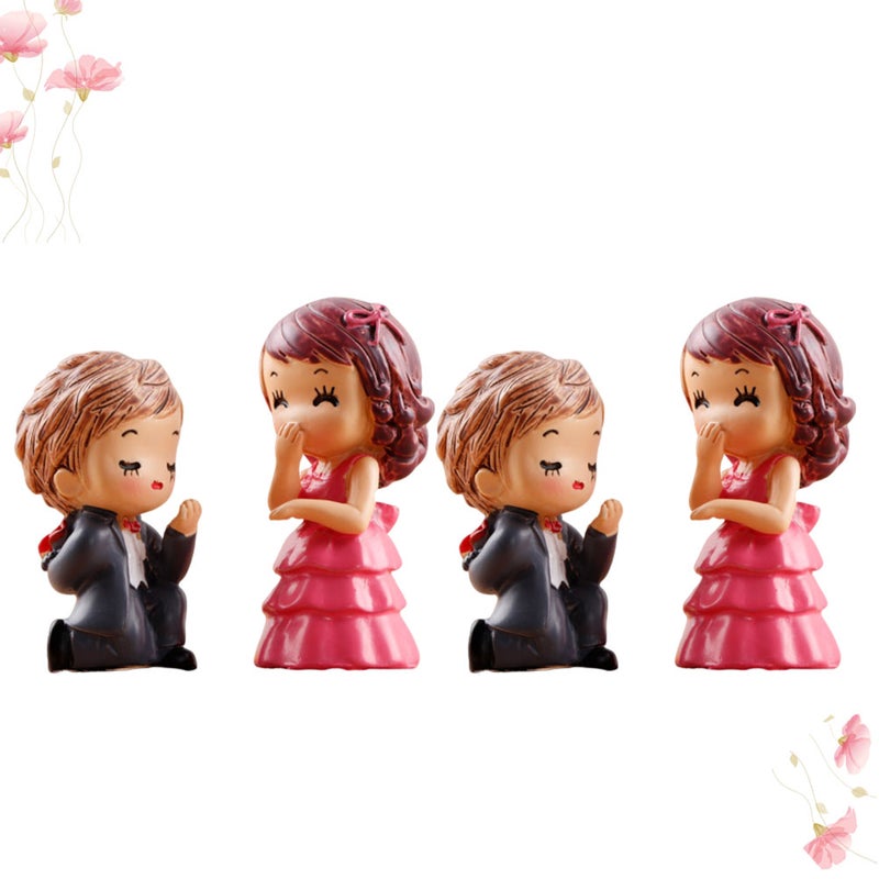 2 Pairs Miniature Couples Adornment Landscape Ornaments for Mini Garden Desktop Decoration (Resin, ) - Image 1