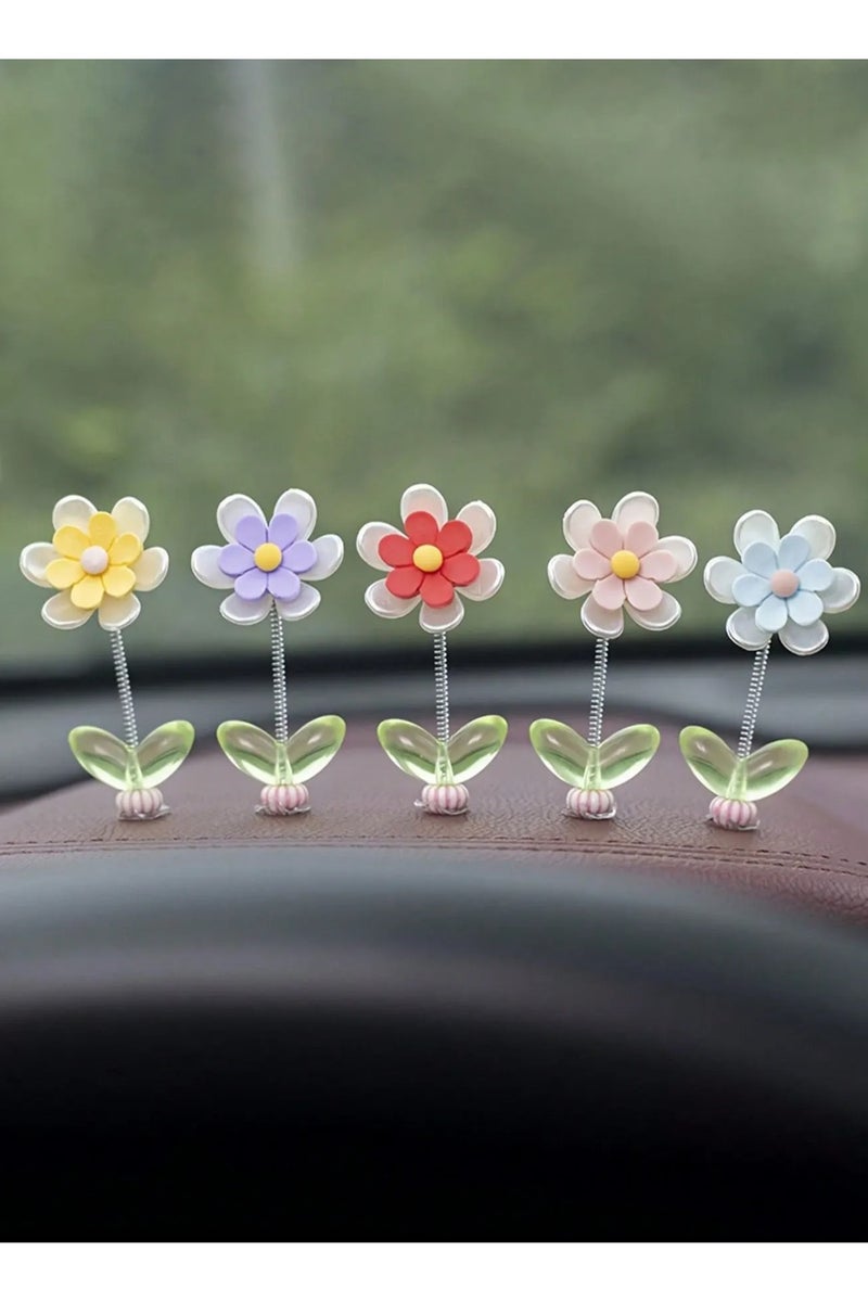Car Decoration – Set of 5 Colorful Flower Ornaments to Add a Unique Touch to Your Car Interior Décor. - Image 1