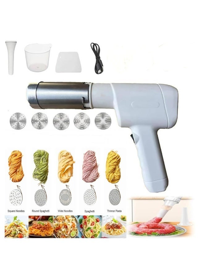 إم مياويان صانعة المعكرونة الكهربائية المحمولة، صانعة النقانق محلية الصنع، صانعة المعكرونة اللاسلكية 5 في 1 مع قوالب وقاطع المعكرونة، مصنوعة من الفولاذ المقاوم للصدأ 304 الآمن غذائيًا وسهل التنظيف. - Image 2