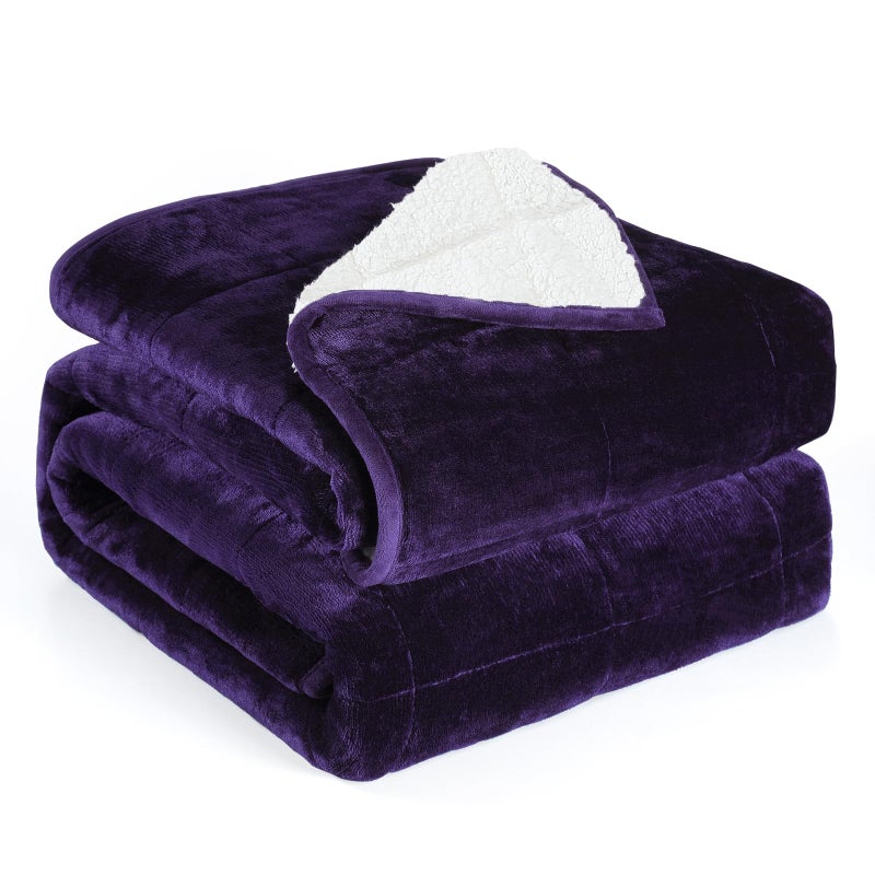Alomidds Weighted Blanket Twin Size 15lbs 48x72 inches Sherpa Weighted Blankets for AdultsFluffy Warm Sherpa  Cozy Soft Flannel Snuggle Thick Heavy Blanket Great for Relaxing Purple