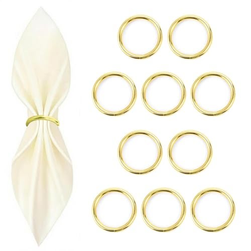 CYRYLC 10 Pcs Gold Napkin Rings - Metal Napkin Ring(Round) Stainless Steel Napkin Rings for Table Settings Wedding Christmas Party Dinner Table - Image 1