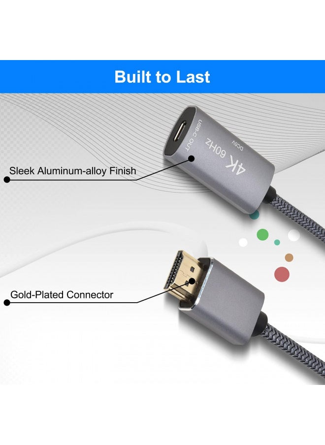 Elebase HDMI Male to USB-C Female Cable Adapter with USB C Power Cable,Uni-Directional HDMI (source) to Type C 3.1 (display) Converter,4K 60Hz Thunderbolt 3 Adapter for MacBook Pro,Microsoft Surface,Xreal Air  - Image 2
