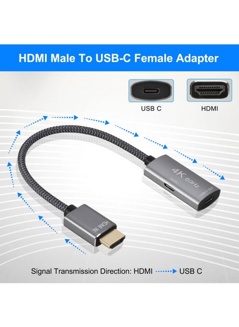 HDMI Male to USB-C Female Cable Adapter with USB C Power Cable,Uni-Directional HDMI (source) to Type C 3.1 (display) Converter,4K 60Hz Thunderbolt 3 Adapter for MacBook Pro,Microsoft Surface,Xreal Air