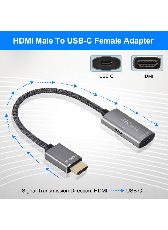 Elebase HDMI Male to USB-C Female Cable Adapter with USB C Power Cable,Uni-Directional HDMI (source) to Type C 3.1 (display) Converter,4K 60Hz Thunderbolt 3 Adapter for MacBook Pro,Microsoft Surface,Xreal Air  - Image 1