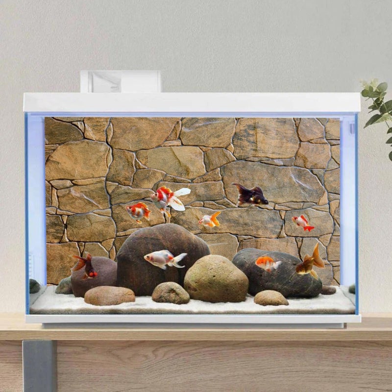 AWERT Stone Aquarium Background Rocky Fish Tank Background Rock Terrarium Background 36x18 inches Vinyl - Image 4
