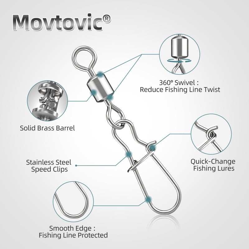 Movtovic 70 Pcs Corrosion Resistance Fishing Swivels & Snaps, 7 Sizes Detachable Snap Swivels, Convenience Pack Swivels Fishing Tackle for Recreational Fishing - Image 3