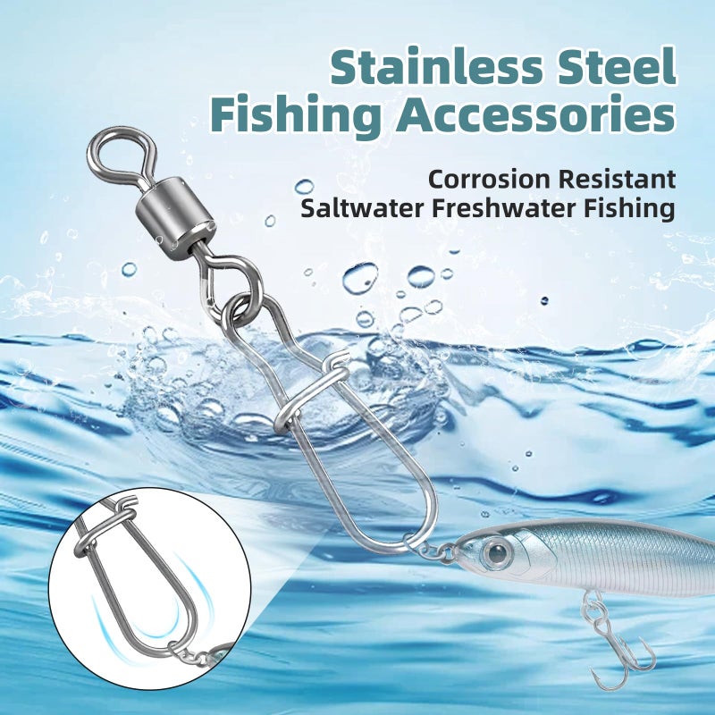 Movtovic 70 Pcs Corrosion Resistance Fishing Swivels & Snaps, 7 Sizes Detachable Snap Swivels, Convenience Pack Swivels Fishing Tackle for Recreational Fishing - Image 4