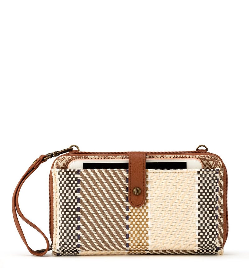 Sakroots Large Smartphone Crossbody in Canvas, Detachable Wristlet Strap, Tobacco Batik World Woven - Image 1