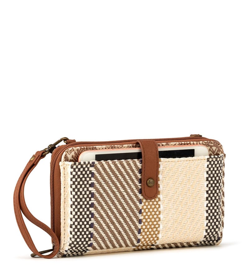 Sakroots Large Smartphone Crossbody in Canvas, Detachable Wristlet Strap, Tobacco Batik World Woven - Image 2