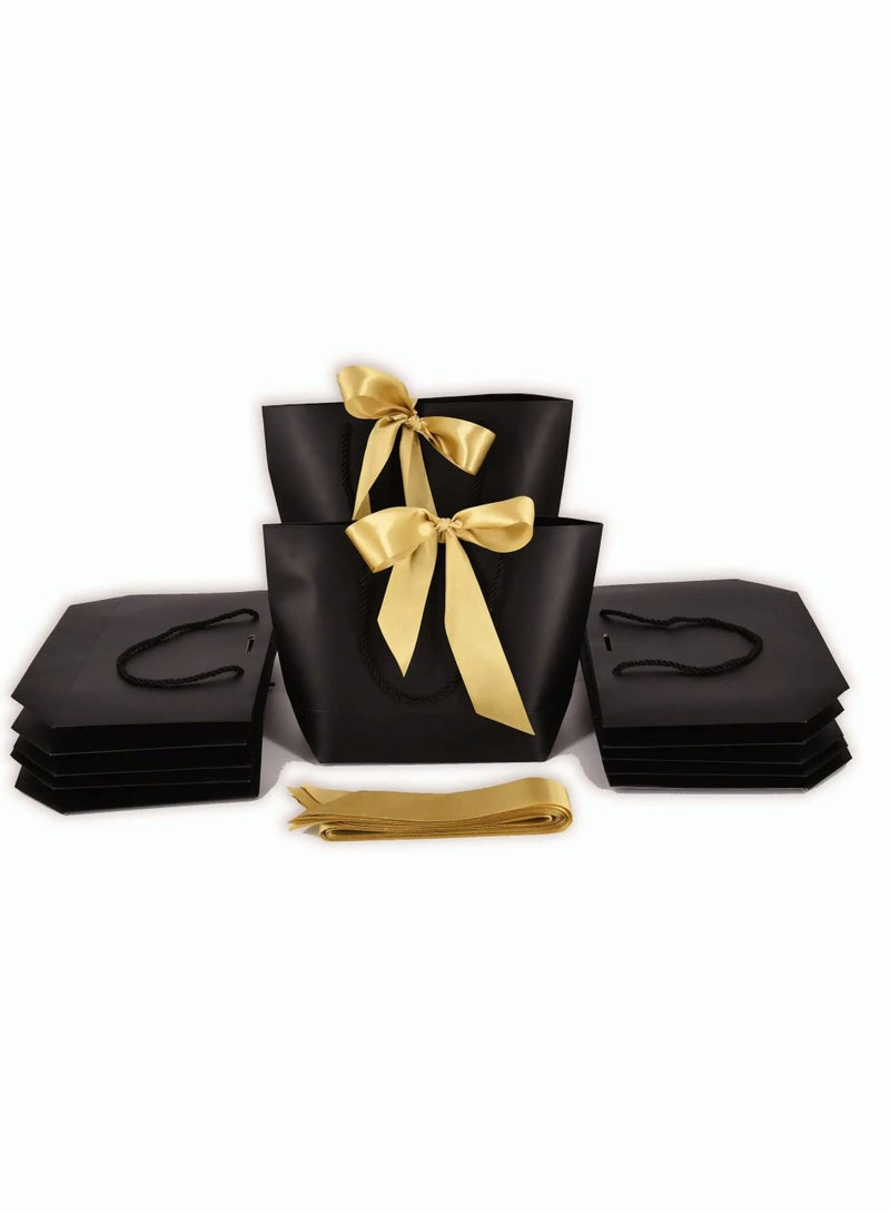 Excefore Gift Bags with Handles,Party Favor Bags with Bow Ribbon, Paper Bags for Birthday Wedding Bridesmaid Present Celebration Holiday 12Pcs Black - Image 1