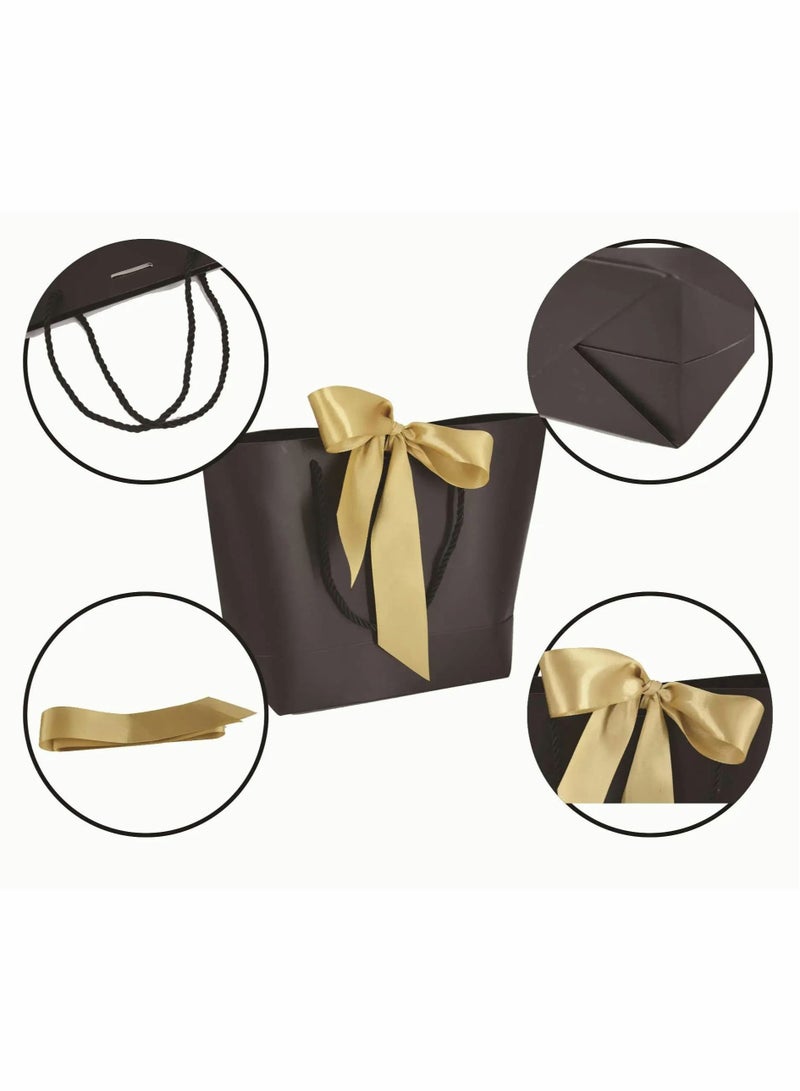 Excefore Gift Bags with Handles,Party Favor Bags with Bow Ribbon, Paper Bags for Birthday Wedding Bridesmaid Present Celebration Holiday 12Pcs Black - Image 2