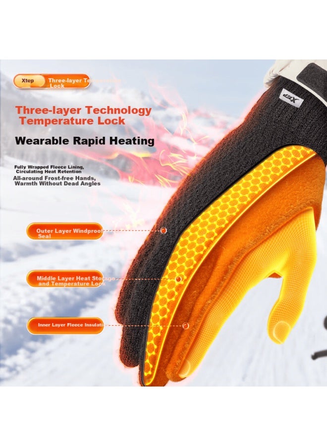 Xtep Winter Cycling Gloves Uni Thermal Knit Fleece Lined Touchscreen Anti-freeze Black Gloves For Electric Bike - Image 2