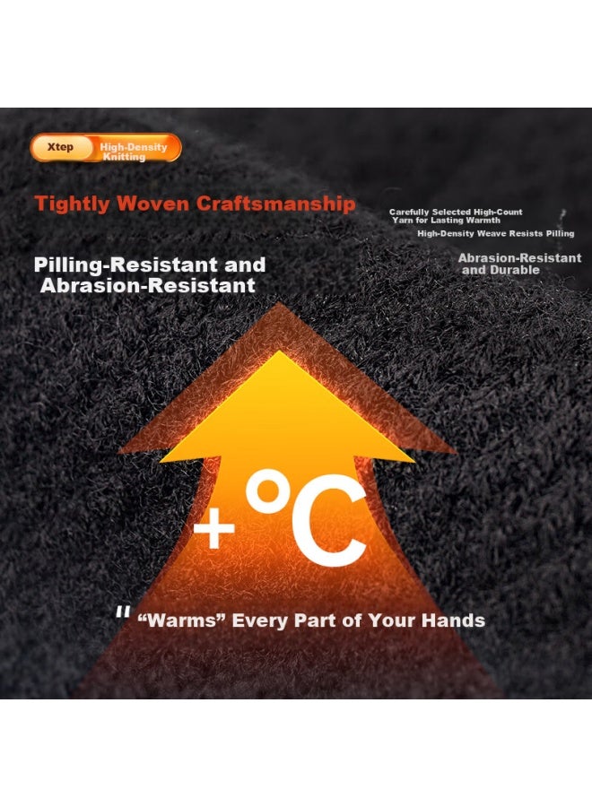 Xtep Winter Cycling Gloves Uni Thermal Knit Fleece Lined Touchscreen Anti-freeze Black Gloves For Electric Bike - Image 3