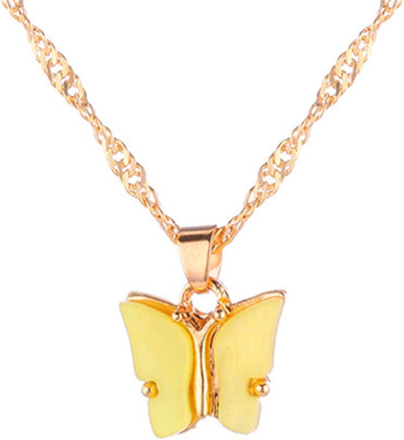cheekyglo Sweet Acrylic Butterfly Necklace 3D Butterfly Pendant Clavicle Chain Women Choker Jewellery Gift Accessories,Yellow - Image 2