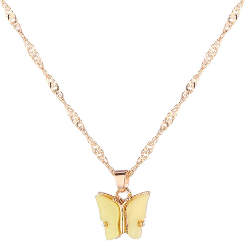 cheekyglo Sweet Acrylic Butterfly Necklace 3D Butterfly Pendant Clavicle Chain Women Choker Jewellery Gift Accessories,Yellow - Image 1
