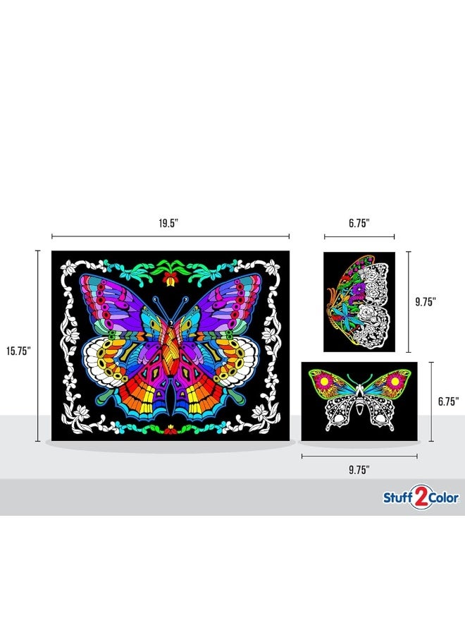 Stuff2Color Geo Butterfly - Fuzzy Coloring Poster - Includes 3 Designs to Color (1 Large, 2 Small) - for Kids, Toddlers, Kids, Teens and Adults [Beautiful Arts and Crafts Project for All Ages] - Image 3