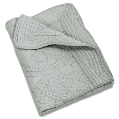 MONOBLANKS Baby Quilt Personlized Monogram Lightweight Embossed Scalloped Throw Blanket Four Seasons Gray