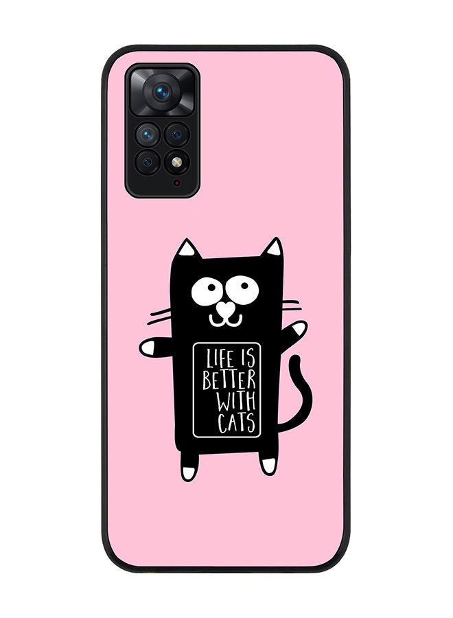 Stylizedd Rugged Black edge case for Redmi Note 11 4G/Redmi Note 11S Slim fit Soft Case Flexible Rubber Edges Anti Drop TPU Gel Thin Cover - Life is better with cats - Image 1
