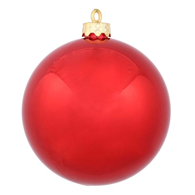 DRILLED UV SHINY BALL ORNAMENTS 6INCH RED 4PACK