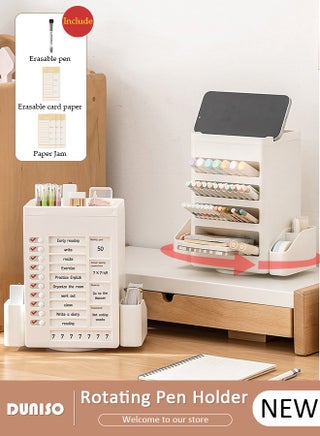 Rotating Pen Holder, Plastic Desk Organizer with 360° Rotating Base, Desk Organizers with Reusable Personalized Checklist Task Board, Pencil Organizer with Erasable Pen,Large Capacity Stationery Organizer for Office, Home, School, Classroom - pzsku/Z73F9B9544240FFBC47D5Z/45/_/1735183630/954fb683-b772-4521-bcda-5214f0c1b06b