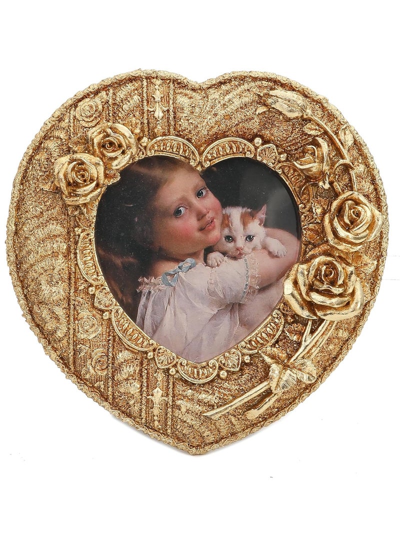 5x5 Gold Vintage Picture Frame - Elegant Gold Ornate Antique Flower Frame with Glass Front, Tabletop & Wall Display (Love Rose) - Image 1