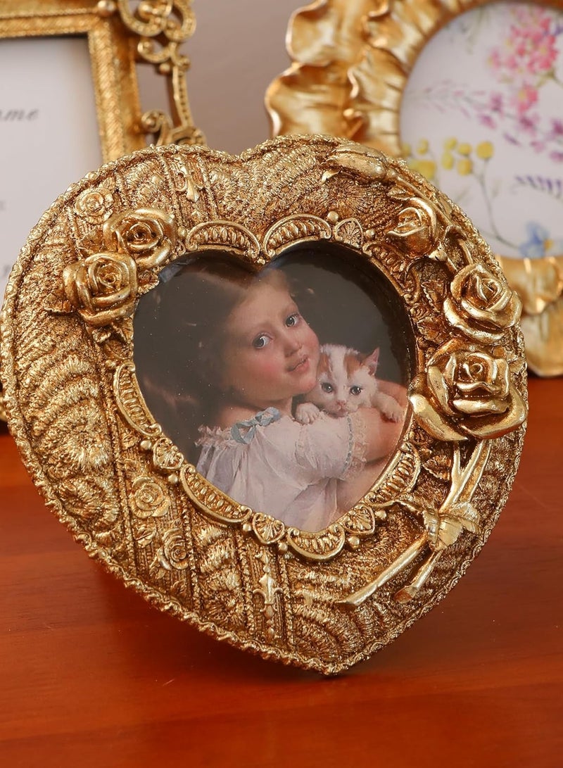 5x5 Gold Vintage Picture Frame - Elegant Gold Ornate Antique Flower Frame with Glass Front, Tabletop & Wall Display (Love Rose) - Image 2