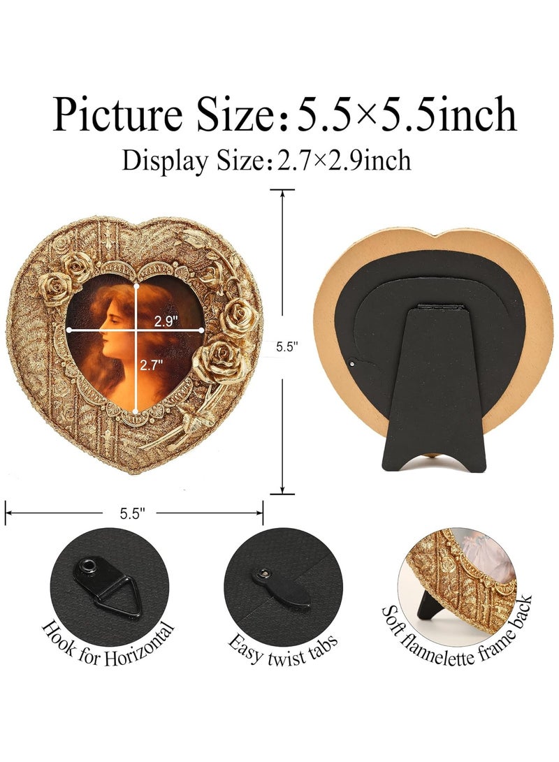 5x5 Gold Vintage Picture Frame - Elegant Gold Ornate Antique Flower Frame with Glass Front, Tabletop & Wall Display (Love Rose) - Image 3