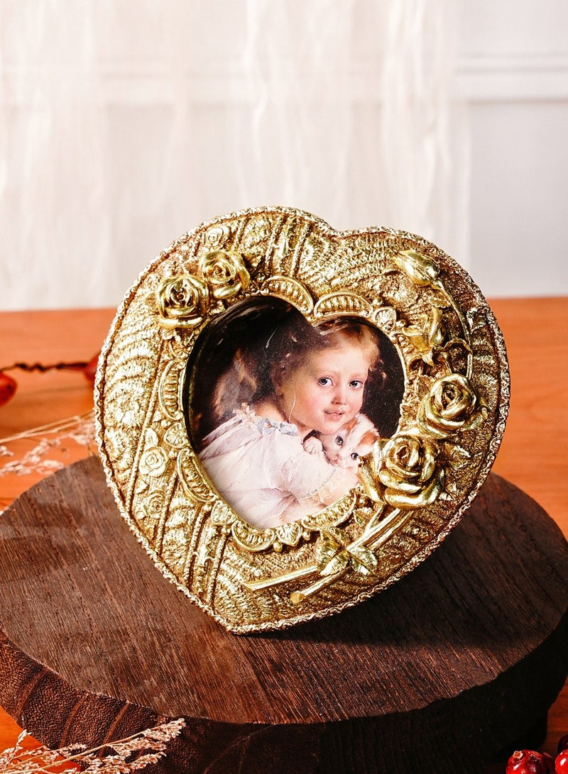 5x5 Gold Vintage Picture Frame - Elegant Gold Ornate Antique Flower Frame with Glass Front, Tabletop & Wall Display (Love Rose) - Image 4