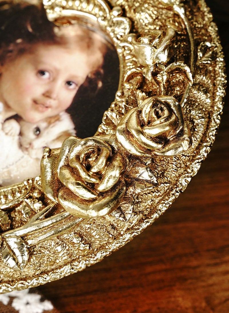 5x5 Gold Vintage Picture Frame - Elegant Gold Ornate Antique Flower Frame with Glass Front, Tabletop & Wall Display (Love Rose) - Image 5