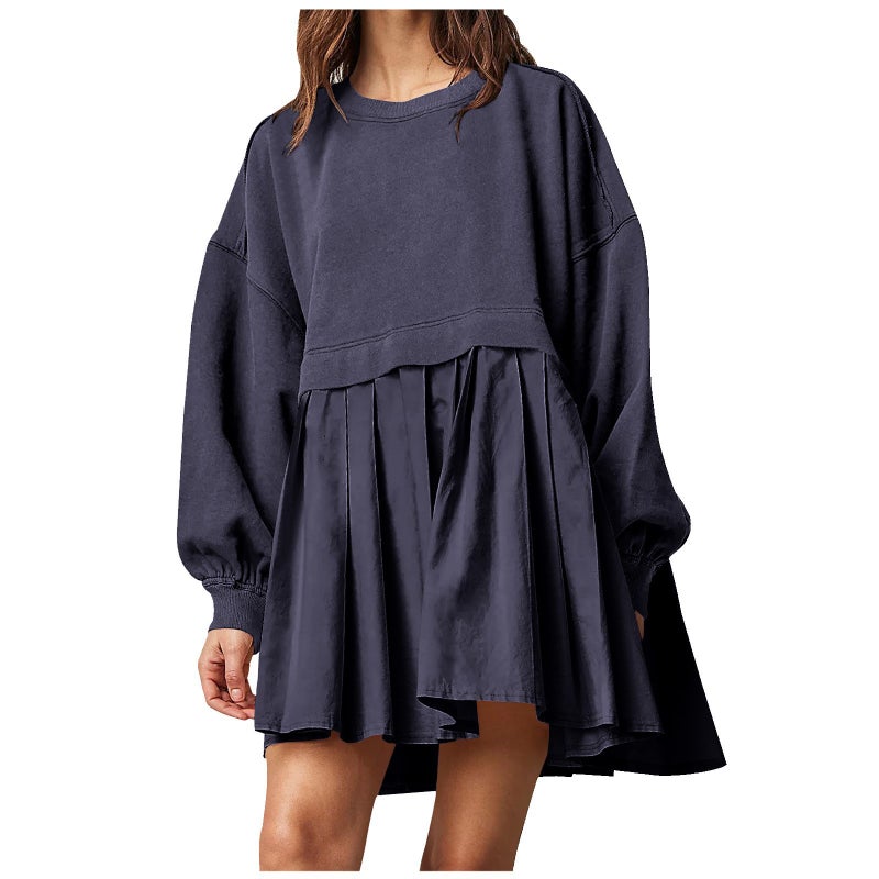 2024 Spring Long Sleeve Sweater Dress for Women Navy blue
