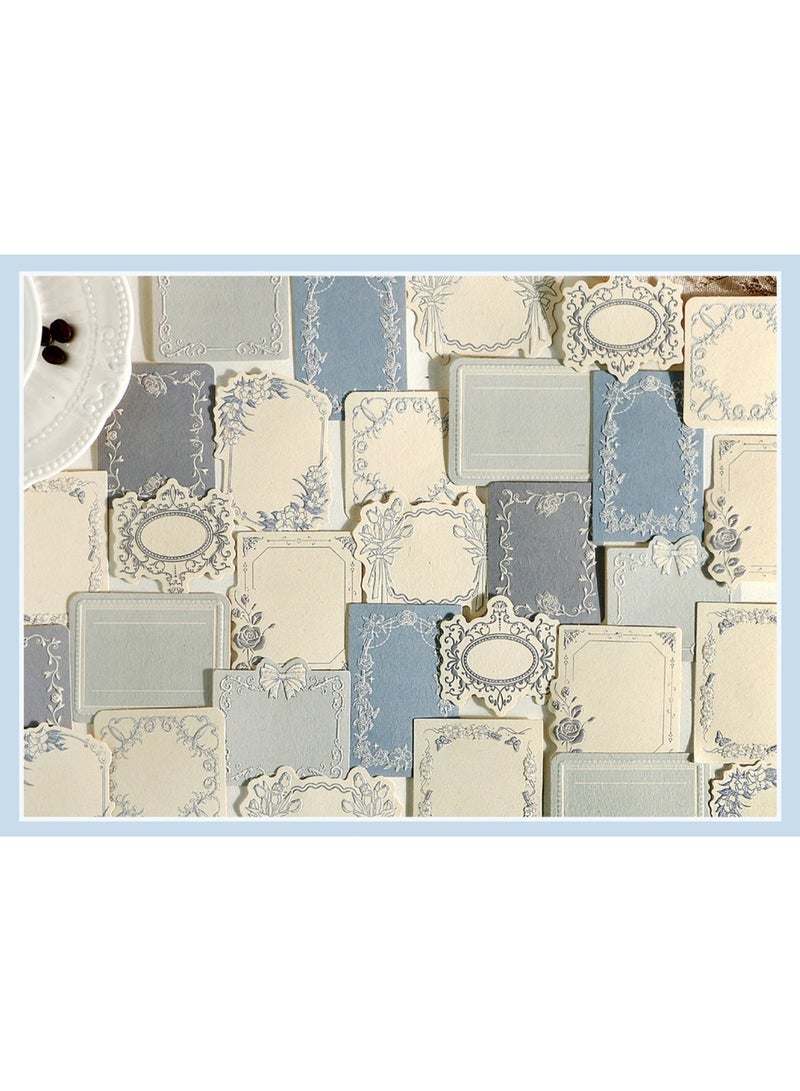 HPRT 30 Pcs Vintage Blue Embossed Floral Scrapbook Paper Set, Lace Edge Aesthetic Journaling Stationery Kit, Retro Writing Paper for Cardmaking, DIY Greeting Cards, and Craft Projects - Image 2