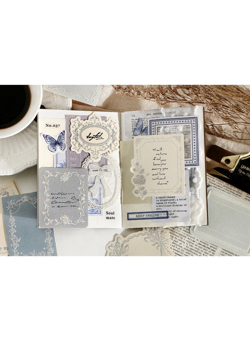 HPRT 30 Pcs Vintage Blue Embossed Floral Scrapbook Paper Set, Lace Edge Aesthetic Journaling Stationery Kit, Retro Writing Paper for Cardmaking, DIY Greeting Cards, and Craft Projects - Image 3