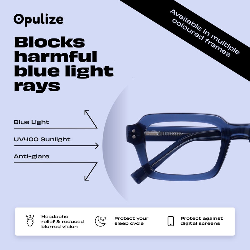 OPULIZE EDG Blue Light Blocking Reading Glasses for Women Men,Anti-reflective Anti-Glare Computer & Gaming Glasses,Vintage Rectangular Frame,UV & Eyestrain Protection,Blue +0.00 (Pack of 1) - Image 5