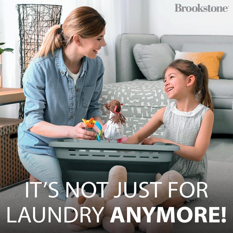 Brookstone , 11 GALLONS - [OUR LARGEST BASKET EVER] 24" Collapsible Laundry Basket, Comfort Non-Slip Grip Handles, Minimalist Space Saving Design, Portable Pop-Up Hamper, [BPA FREE] Dark Grey - Image 5