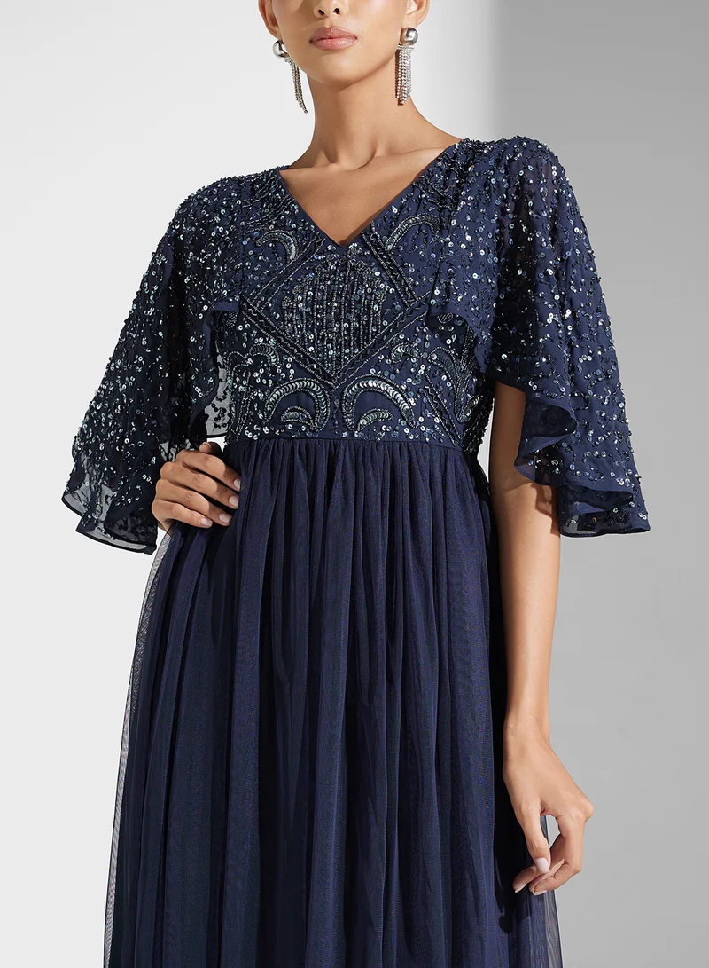 Amelia Rose Sequin Bodice Midi Dress