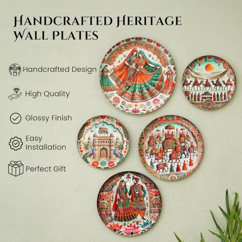 Ekhasa Nostrae Rajasthani Art Metal Wall Plates for Home Decoration | Decorative Wall Plate Set (set of 5) | Handcrafted Metal Wall Decor Plates for Living Room, Bedroom & Modern Interiors - Image 4