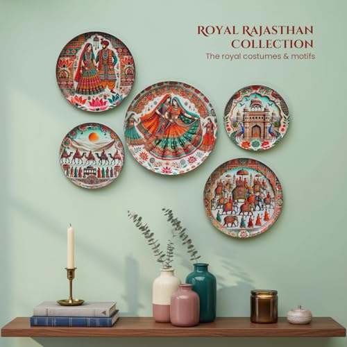 Ekhasa Nostrae Rajasthani Art Metal Wall Plates for Home Decoration | Decorative Wall Plate Set (set of 5) | Handcrafted Metal Wall Decor Plates for Living Room, Bedroom & Modern Interiors - Image 2