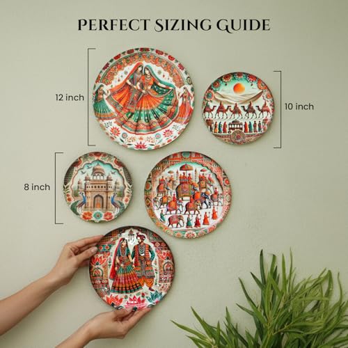 Ekhasa Nostrae Rajasthani Art Metal Wall Plates for Home Decoration | Decorative Wall Plate Set (set of 5) | Handcrafted Metal Wall Decor Plates for Living Room, Bedroom & Modern Interiors - Image 3