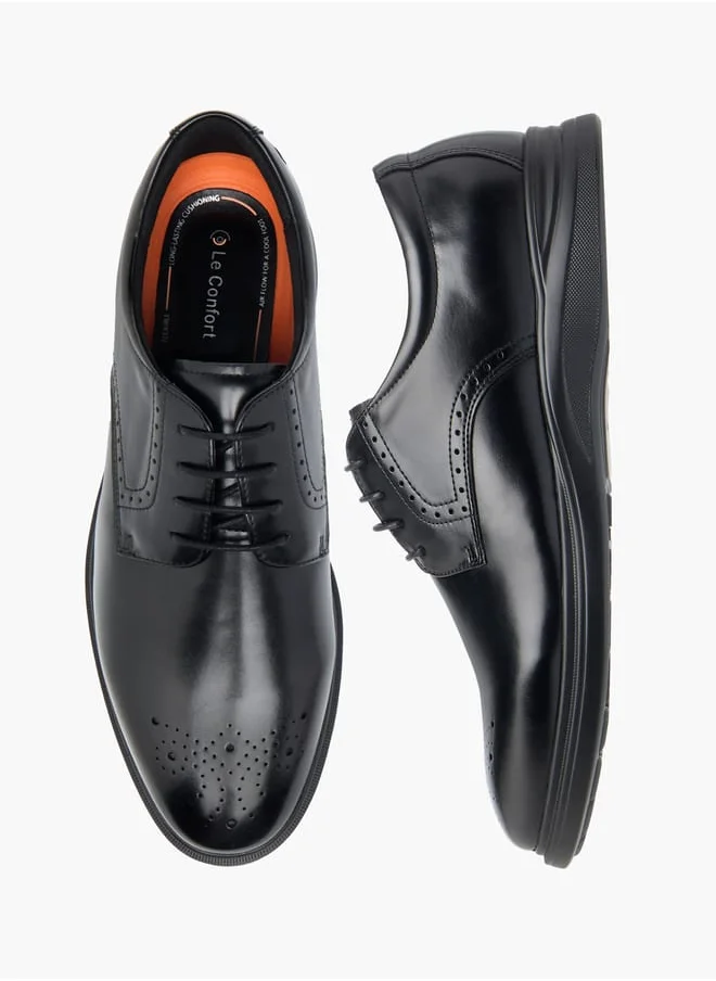 لو كونفورت Mens Solid Derby Shoes With Lace-Up Closure