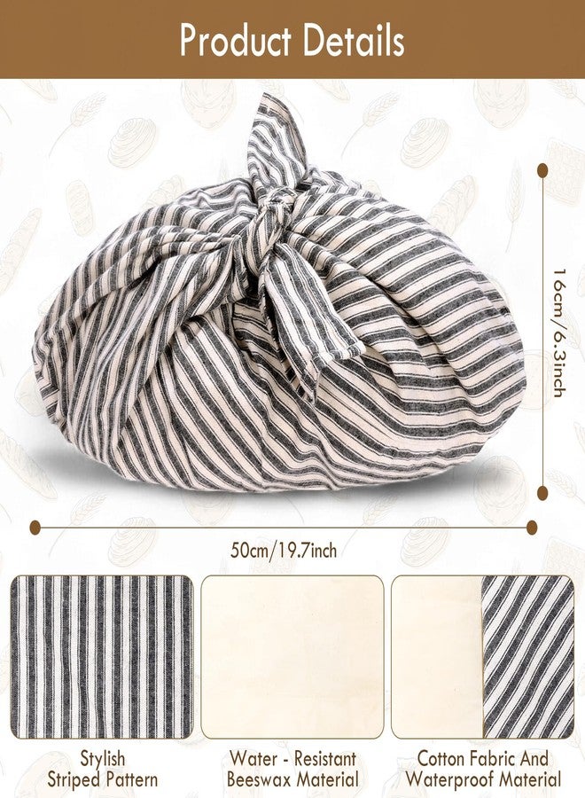 yeload 2 Pack Beeswax Bread Bags, Striped Linen Bento Bags, 14" Cotton Loaf Bag, Reusable Organic Food Storage, Sourdough Bag, Rustic Farmhouse Azuma Bukuro Origami Wrap for Baked Gifts (Black, 2) - Image 2