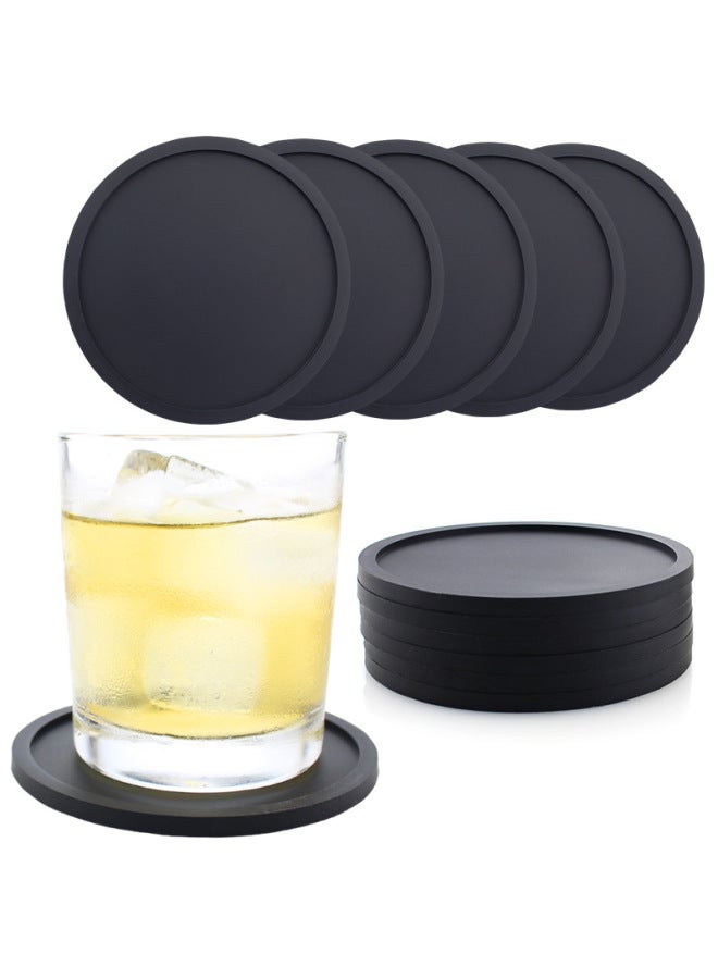 Direct Supply 10cm Round Black Gray Silicone Coaster With Anti-overflow Ring Heat-resistant Coaster Food Grade Non-slip Coaster-Color:Gray-Specifications:10cm*0.3cm  - Image 1
