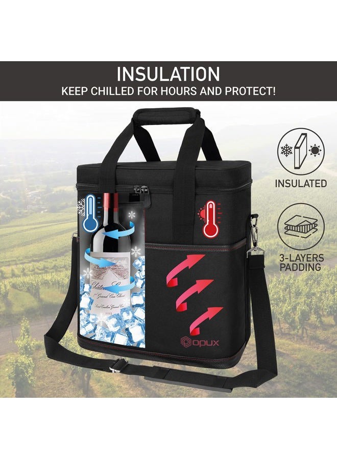 opux 6 Bottle Carrier Tote | Insulated Padded Wine Cooler Bag for Travel. Picnic, BYOB | Portable Leakproof Wine Tote Bag for Dinner, Party, Christmas, Wine Gift for Women, Men (Black) - Image 2