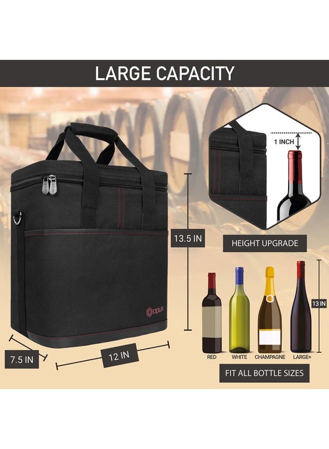 opux 6 Bottle Carrier Tote | Insulated Padded Wine Cooler Bag for Travel. Picnic, BYOB | Portable Leakproof Wine Tote Bag for Dinner, Party, Christmas, Wine Gift for Women, Men (Black) - Image 3