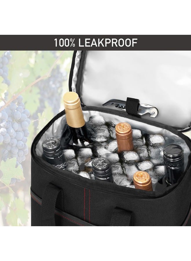 opux 6 Bottle Carrier Tote | Insulated Padded Wine Cooler Bag for Travel. Picnic, BYOB | Portable Leakproof Wine Tote Bag for Dinner, Party, Christmas, Wine Gift for Women, Men (Black) - Image 5