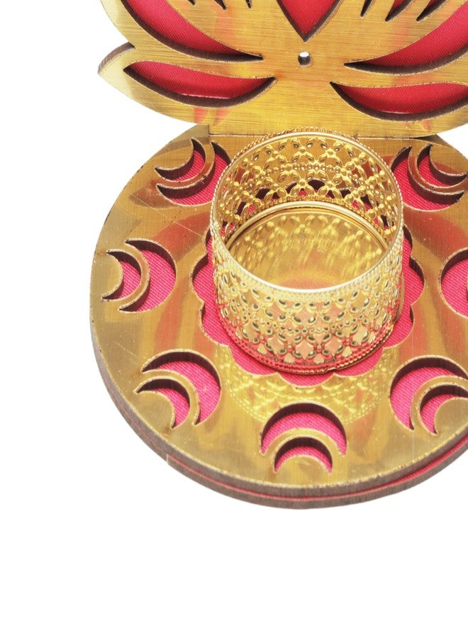 Aditri Creation Set of 2 Decorative MDF Wooden Pink Golden Lotus T Light Holder Candle Stand Tealight Holder Indian Traditional Festival Diwali Decorations Lighting Accessories (Without Wax)(Size:-4" Inches) (Pink-1) - Image 4