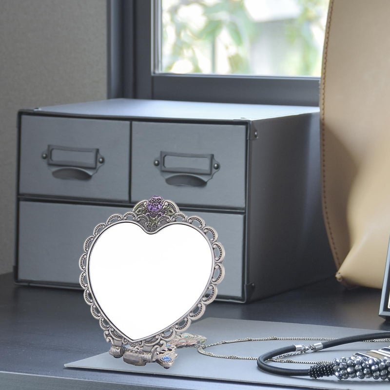 Nerien Vintage Peacock Metal Mirror Comb Set Antique Heart-shaped Handheld Vanity Mirror Comb Set Antique pewter - Image 5