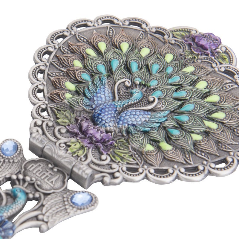 Nerien Vintage Peacock Metal Mirror Comb Set Antique Heart-shaped Handheld Vanity Mirror Comb Set Antique pewter - Image 3